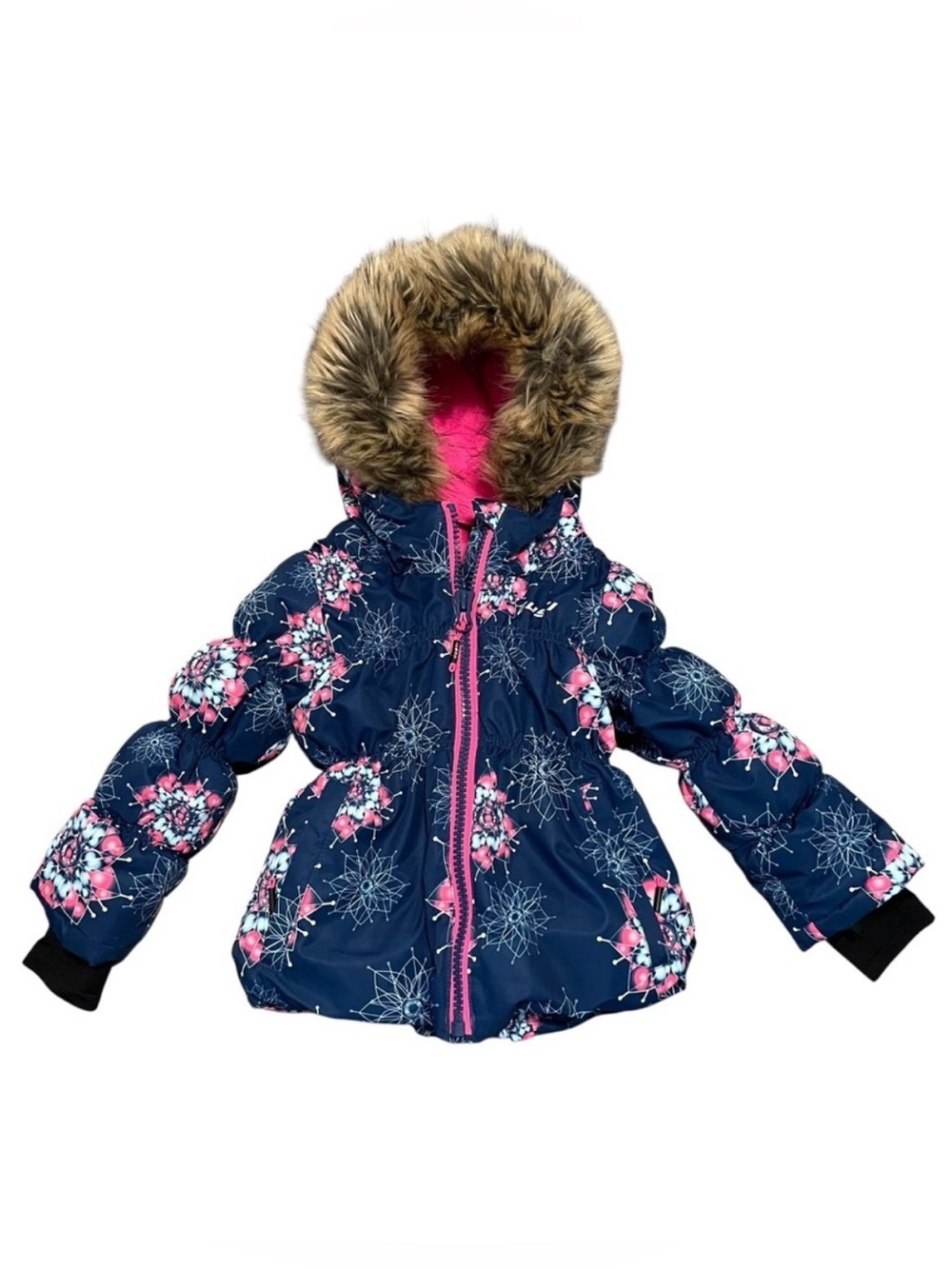 GUSTI Kids Pink & Blue Fleece Lined Ski Jacket with Faux‎ Fur Hood | Size 2